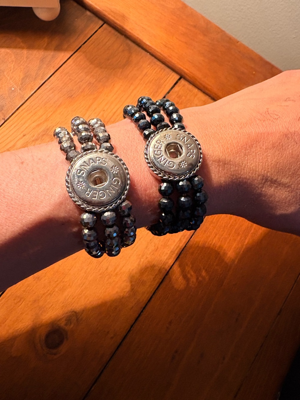 Ginger Snaps Triple-Row Hematite Beaded Snap Bracelet